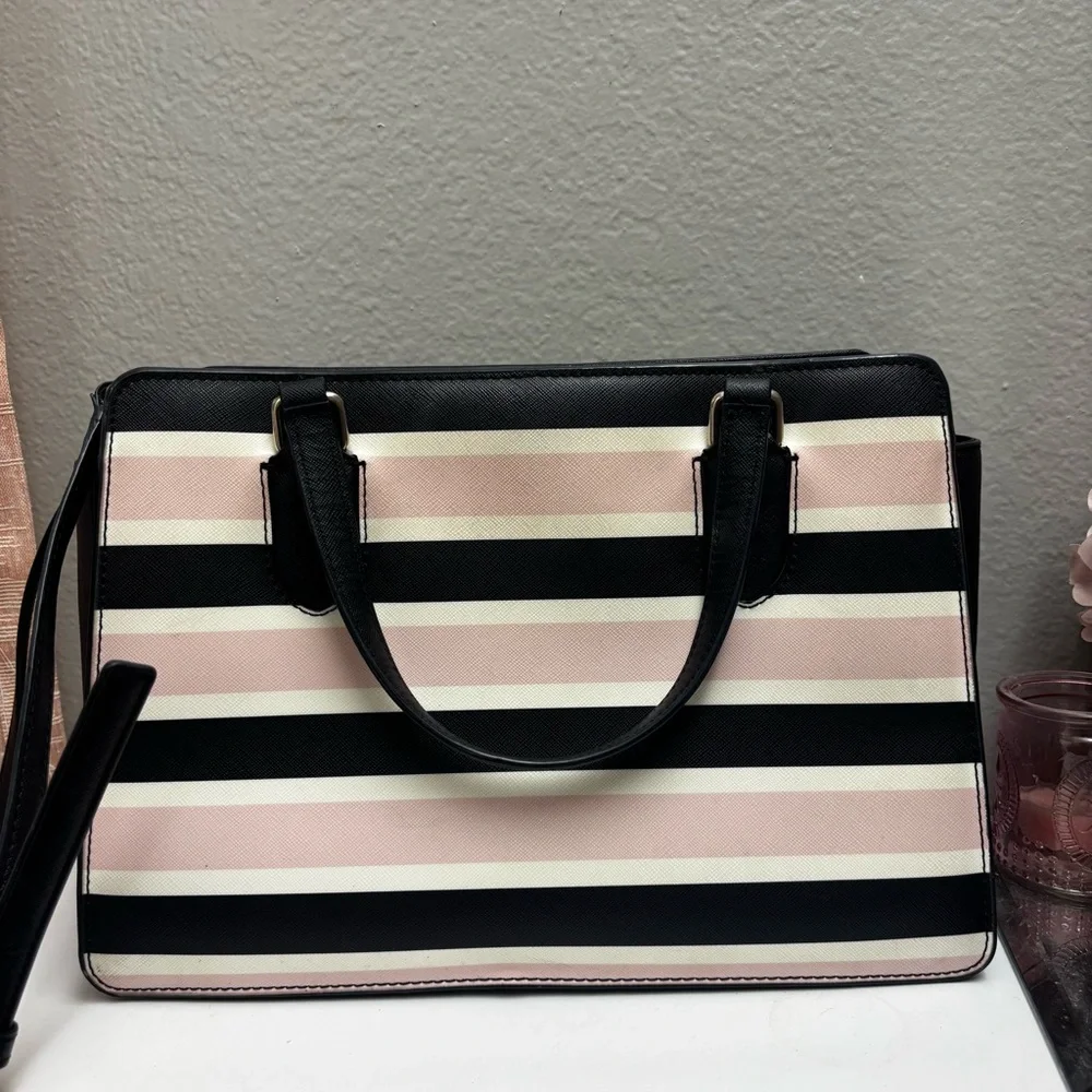 Kate Spade Black and Pink Striped Satchel